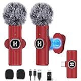 HEHOTTC USB C Mini Wireless Lavalier Microphone for iPhone 15 16, iOS and Android Devices - Noise Reduction Lapel Mic for Recording, Clip Omni Lav Mic for Video Recording, Tiktok, YouTube, Vlog (Red)