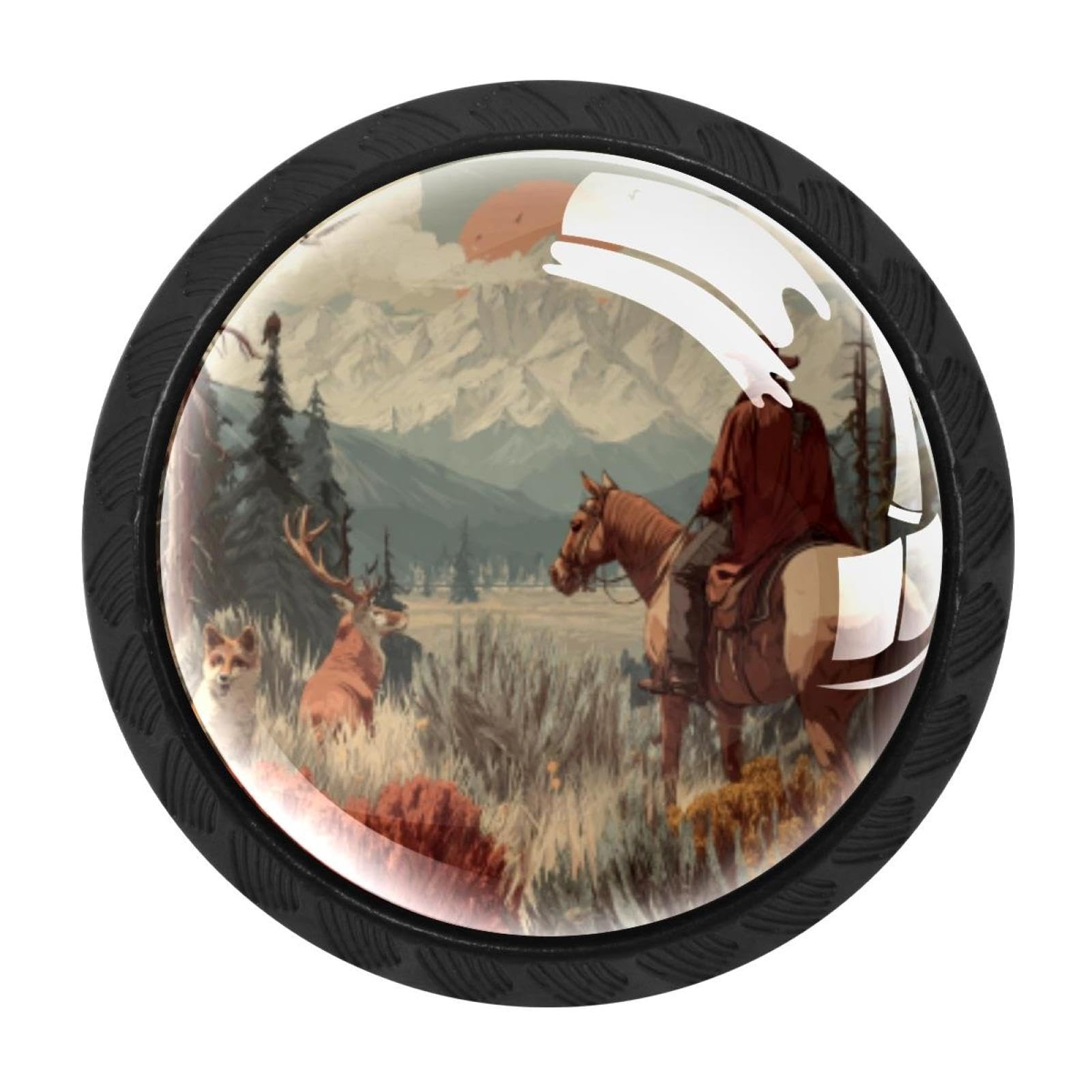 CHENZZZZ 4 Pieces Kitchen Cabinet Knobs Retro Western Cowboy Wildlife (1) Drawer Knobs Dresser Knobs Drawer Pulls Door Knobs Dresser Drawer Handles Knobs for Dresser Drawers