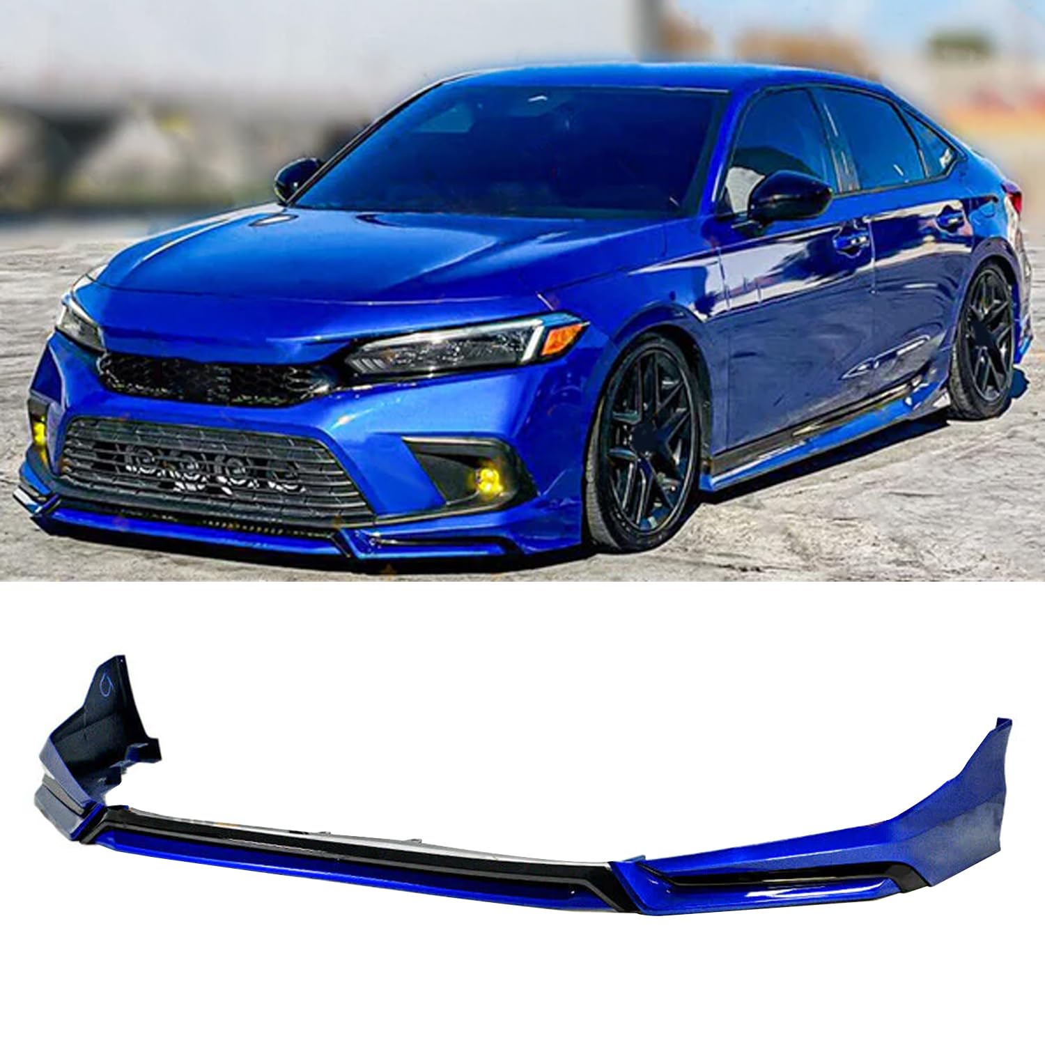 Front Lip Compatibility with 2022-2024 Civic Yofer Style Front Bumper Chin Lip Splitter Spoiler Kit Black Aegean Blue