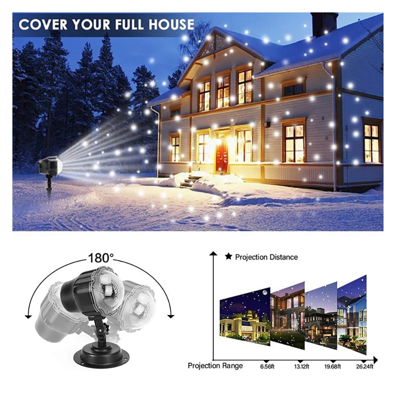Projektor Weihnachten, LED Weihnachten Schnee Projektion Licht Outdoor Indoor Bühne Lichter Familie Party Festliche Atmosphäre Licht Neujahr Festliche Licht(White Light)