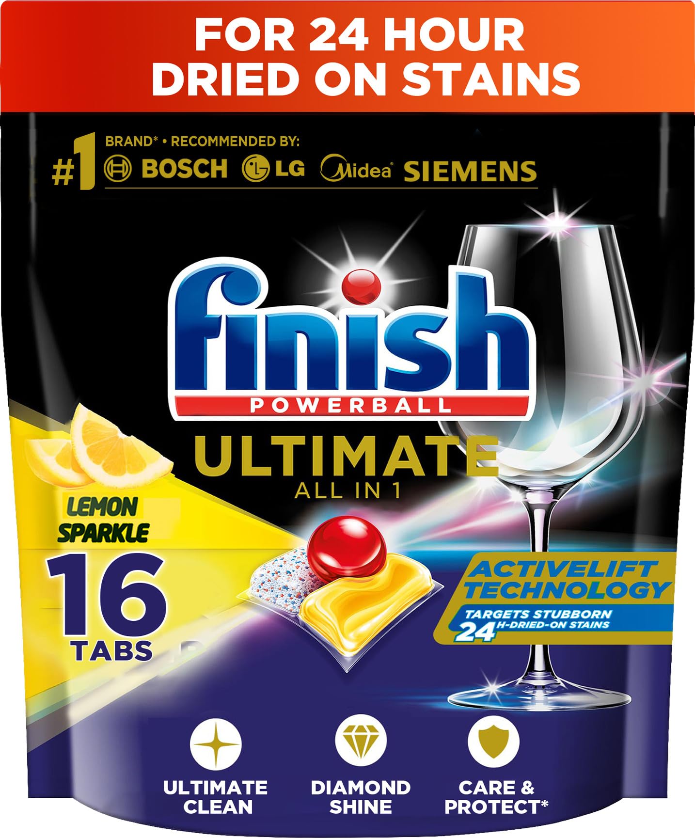 Powerball Ultimate All in One Dishwasher Detergent, Lemon Sparkle Scent, 16 Tabs