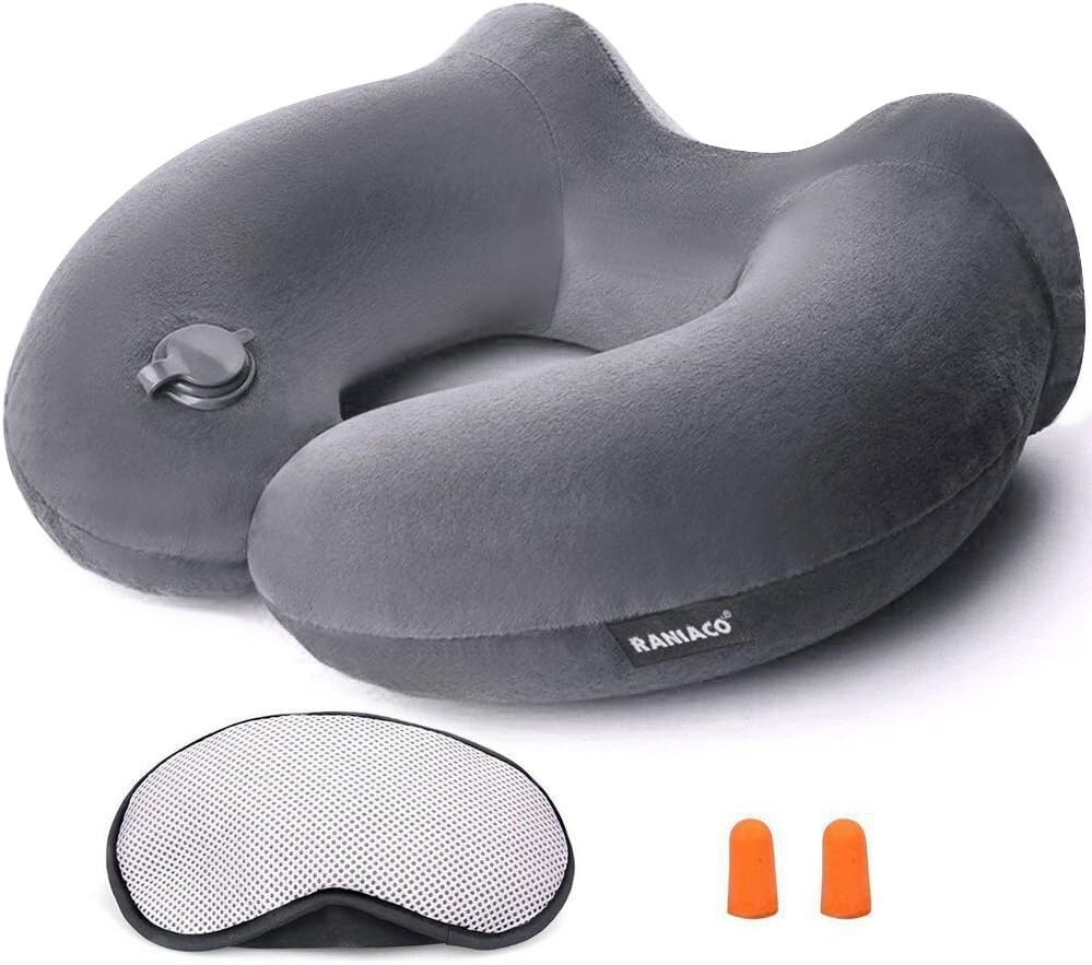 Oreiller De Voyage Gonflable LUZWAY - Coussin Cervical Avec Housse Lavable, Masque Et Bouchons