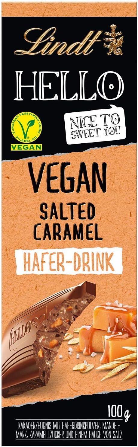 Lindt Hello VEGAN Milk Chocolate Bars (100g) - 3 varieties - Hazelnut, Cookie & Salted Caramel (Salted Caramel)