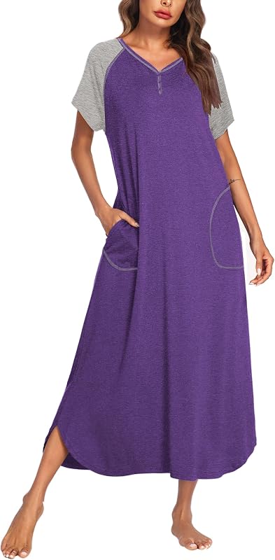 Ekouaer Camisón largo para mujer Moo Moos de longitud completa con bolsillos