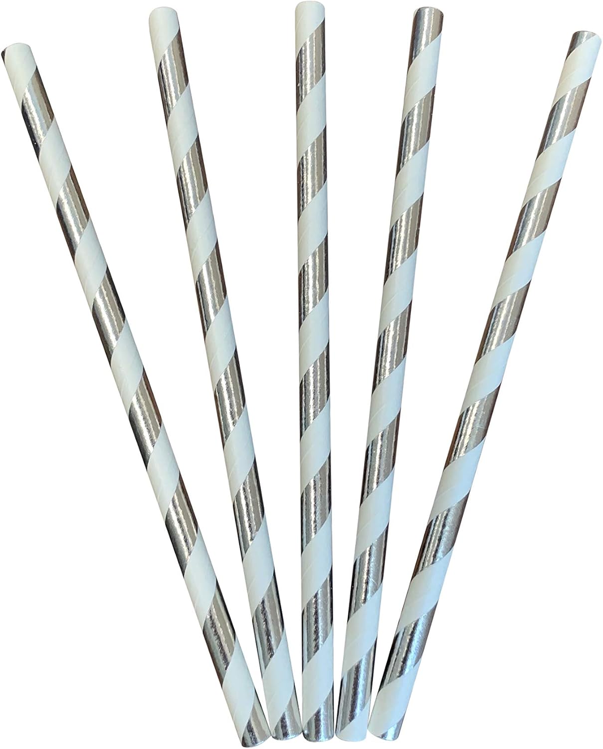 500 Count | Kingseal FSC Certified Paper Cocktail Straws, Unwrapped, 6mm x 5.75 Inches, Silver Stripe, Biodegradable, Earth Friendly, Bulk Pack - 1 Box of 500 Straws - Image 2