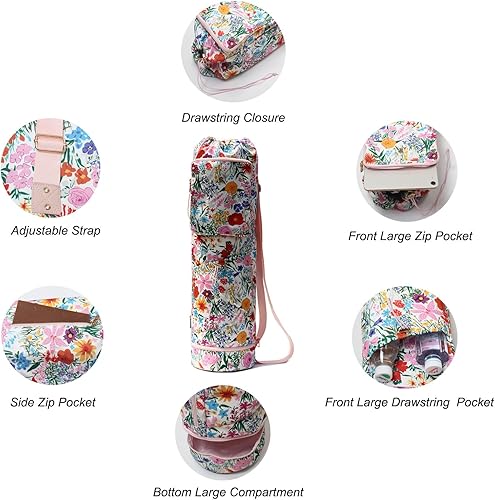 Miniatura 4 de ESVAN Bolsa de esterilla de yoga con múltiples bolsillos con cordón para esterilla de yoga, pilates, ejercicio, bolsa de almacenamiento