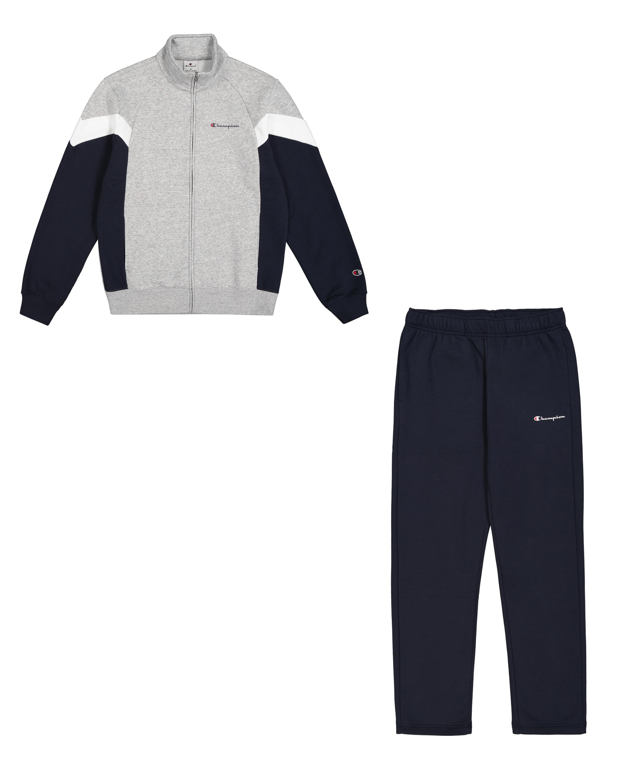 Champion Men's Legacy Script Shop Color Block (220290) -Soft Compact Powerblend Fleece High-Neck Tracksuit, Grey (EM021), XS