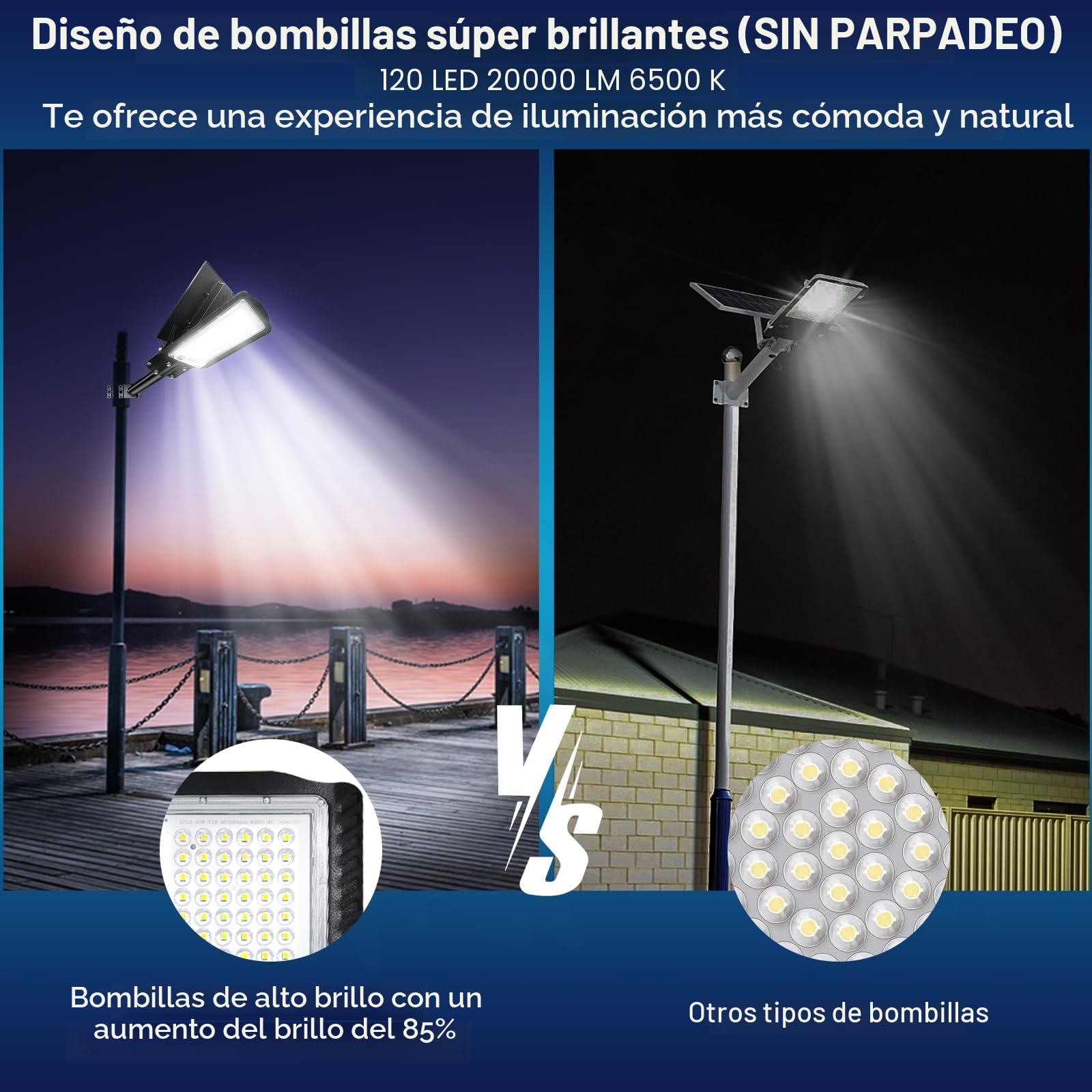 Eleganted Farola Solar Exterior, Lámpara LED Solar con Mando a Distancia, 20000LM Luces Solares LED Exterior, IP65 Impermeable, 6500K Foco Solar Exterior Temporizador para Patio, Calzadas, Calle
