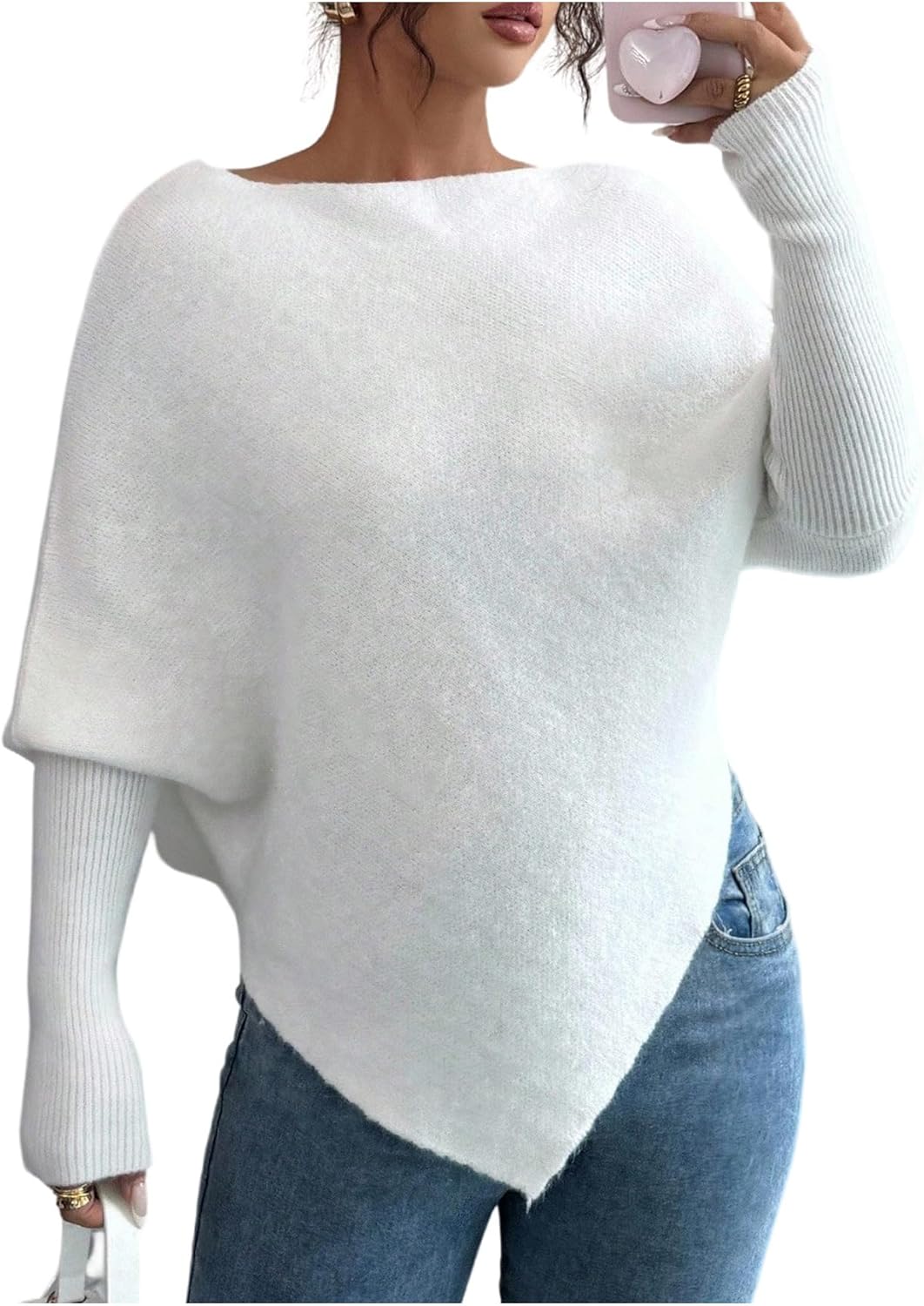 Verdusa Women's Cozy Asymmetrical Sweater Pullover Knit Tops Fall Clothes Elegant Luxury Outfits