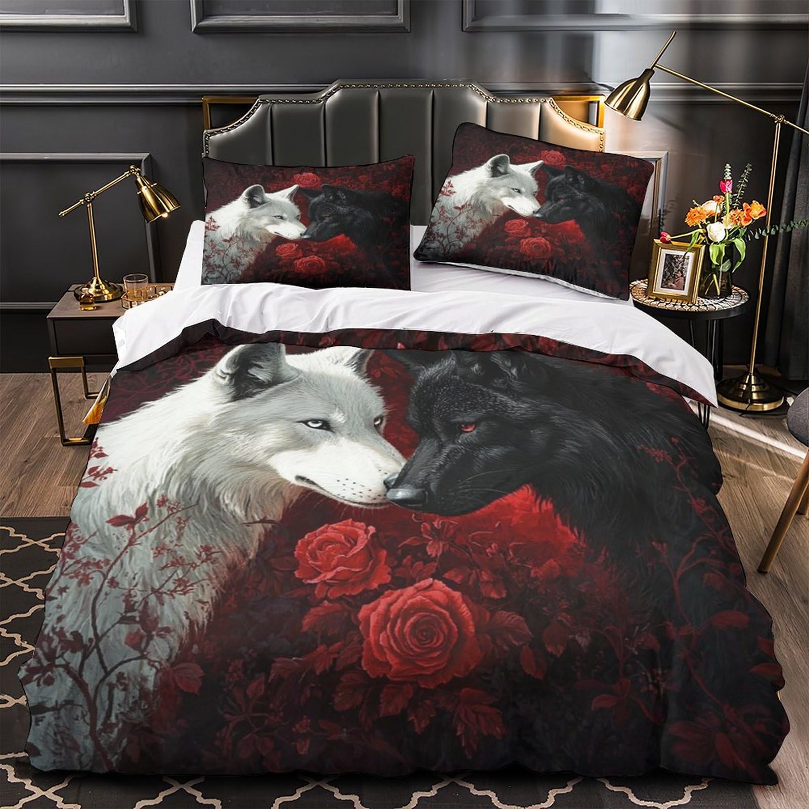 Housse de couette tigre blanc 220x240 parure de lit 3D King zippée