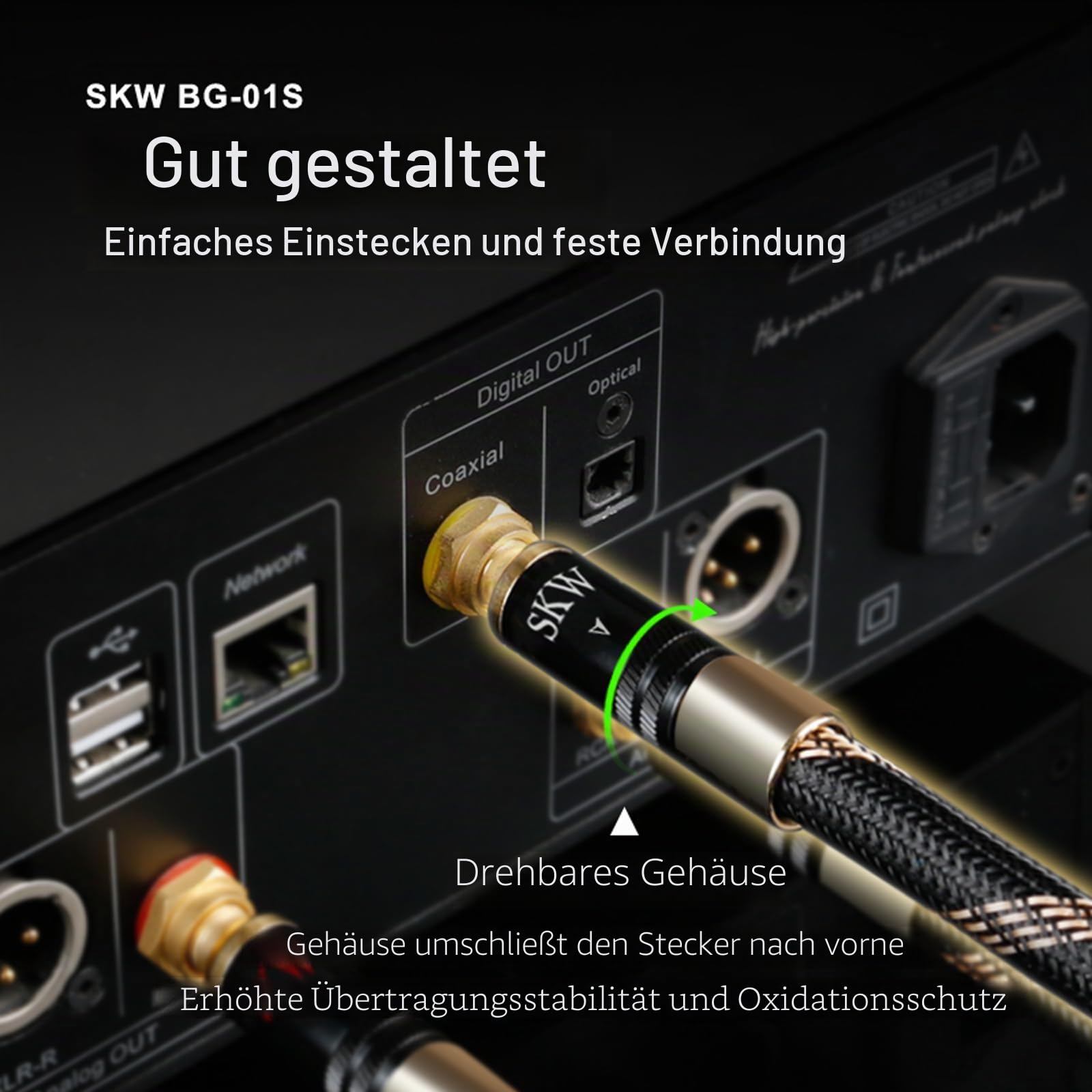 SKW Cinch RCA Digitales Koaxialkabel, S/PDIF RCA Subwoofer Kabel mit Selbstverriegelung Design, für 5.1 Stereo Surround Sound, Verstärker, Stereoanlage, Hi-Fi Anlage, OD: 8mm - 5M