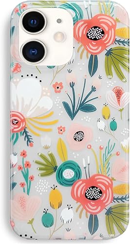J.west Funda para iPhone 12, iPhone 12 Pro, funda transparente floral flexible de TPU a prueba de golpes, diseño elegante transparente, funda