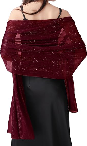 Shawl Wraps for Women, Chiffon Rhinestones sparkly Silver Wire Shawls, Lightweight Formal Wedding Dress shawl