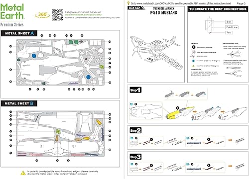 Miniatura 7 de Metal Earth Fascinations Premium Series Tuskegee Airmen P-51D Mustang Red Tail 3D Kit de modelo de metal con pinzas