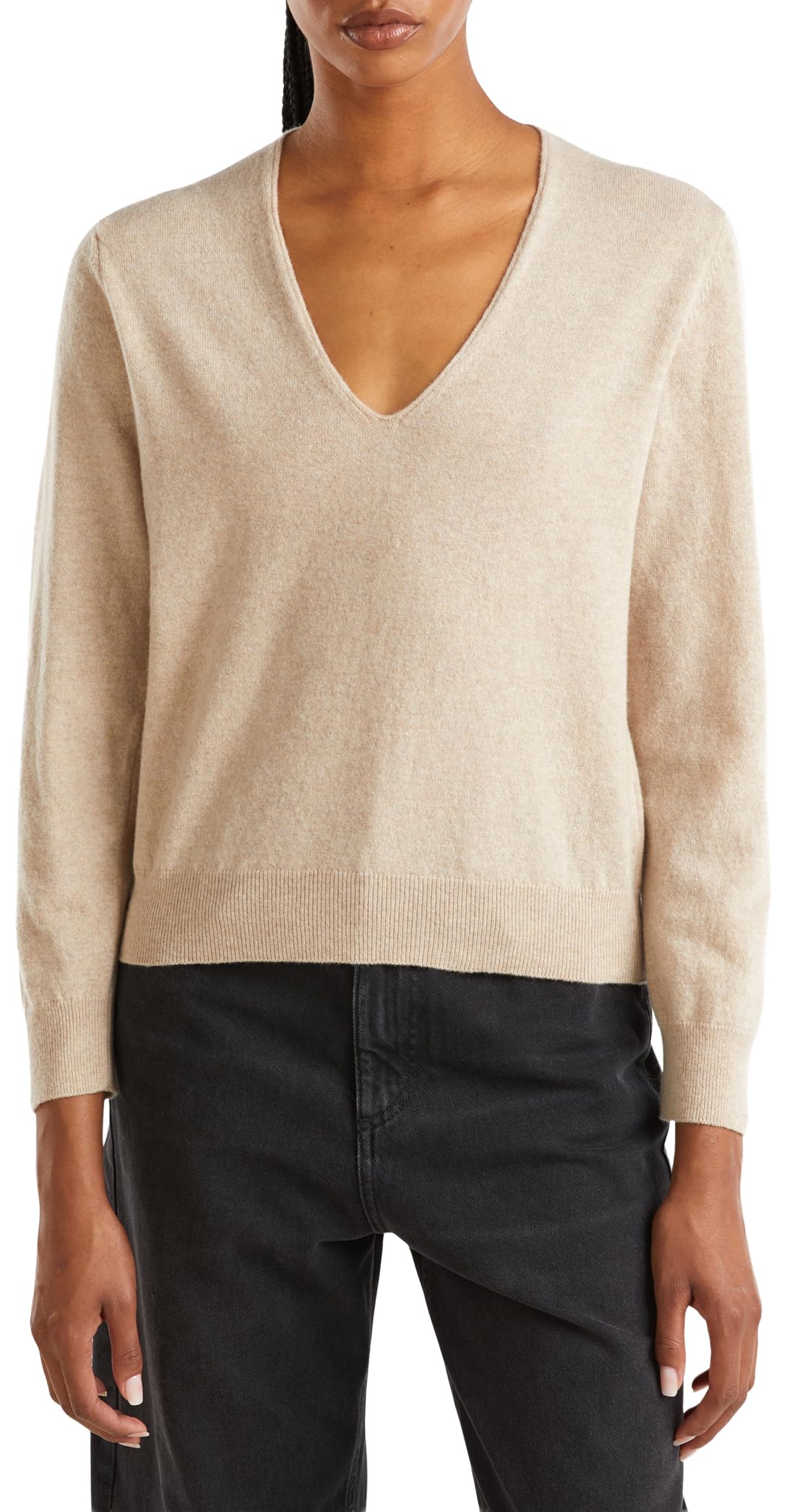United Colors of Benetton V Neck Jersey M/L, Beige, XS