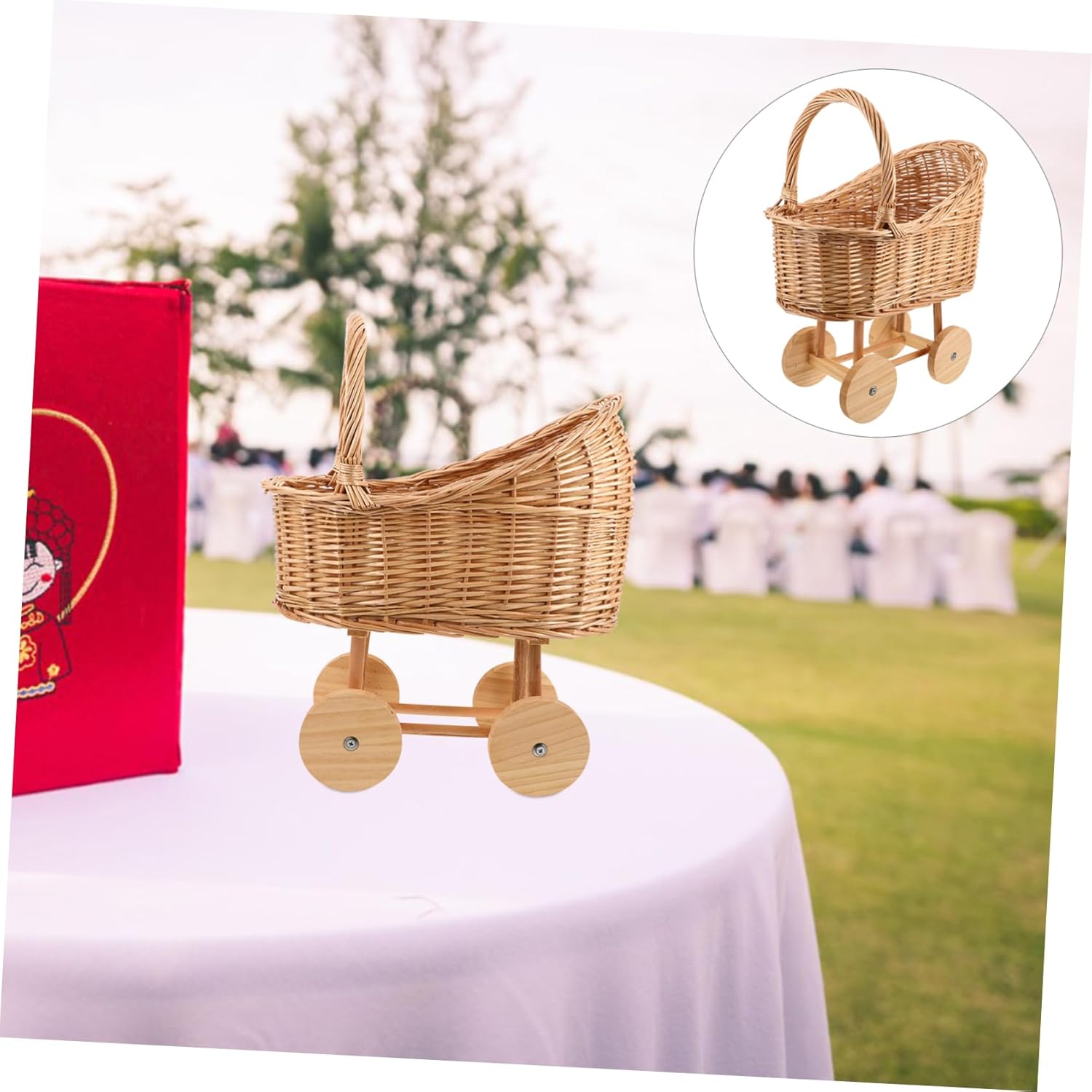 Generic Rattan Picnic Basket Handwoven Vintage Flower Girl Basket for Weddings Lightweight and Spacious Willow Cradle Decor for Showers and Events Natural Brown