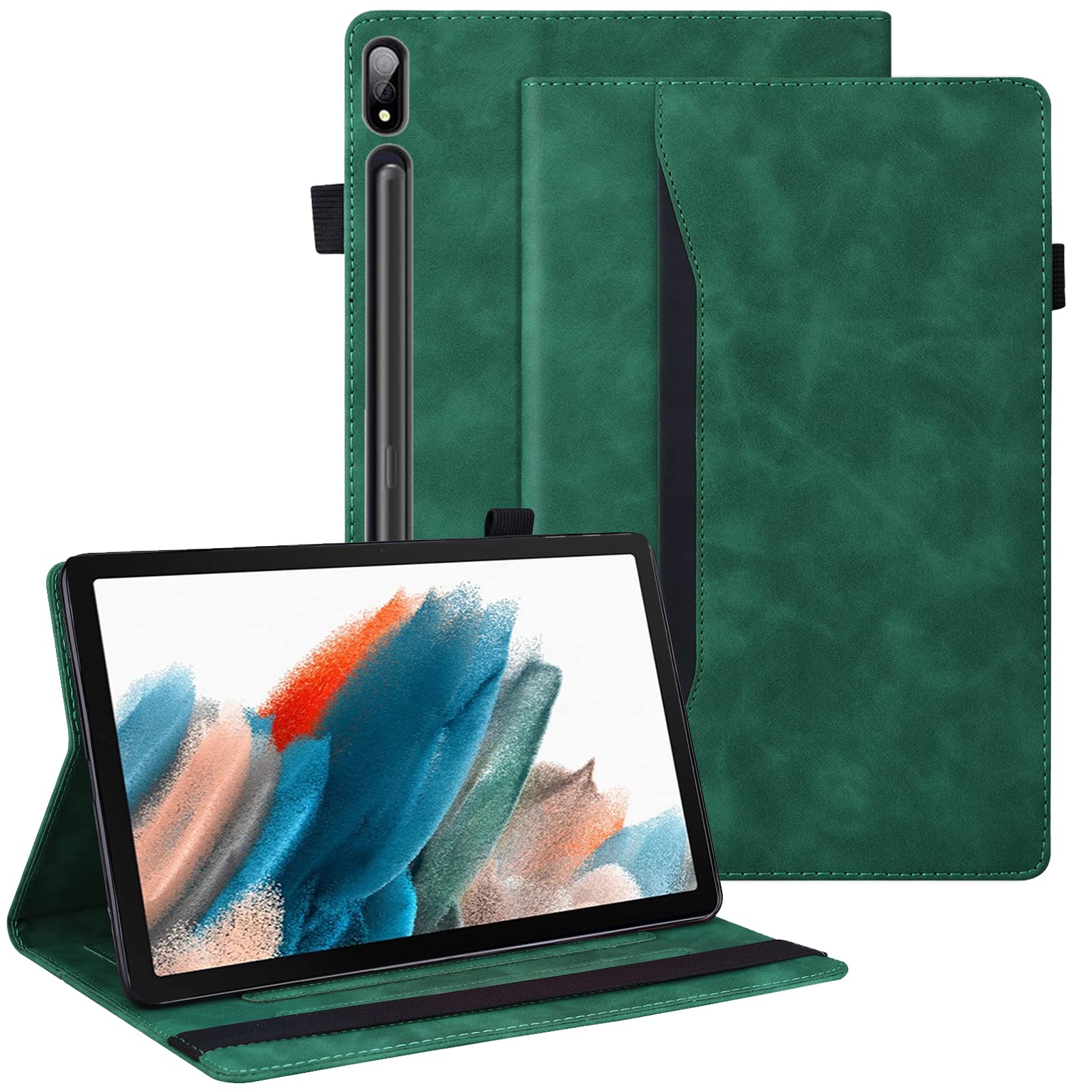 Dteck Galaxy Tab S8 Ultra Case 2022 - Premium Leather Smart Wake/Sleep Cover with Front Pocket & Multiple Angles Stand Tablet Case for Samsung Galaxy S8 Ultra 14.6 Tablet SM-X900/X906, Green