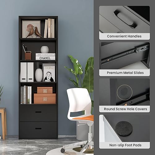 Miniatura 52 de Tangkula Estantería de 4 estantes con 2 cajones, estantería abierta de 4 niveles de 74 pulgadas de alto con 2 cajones deslizantes, dispositivo
