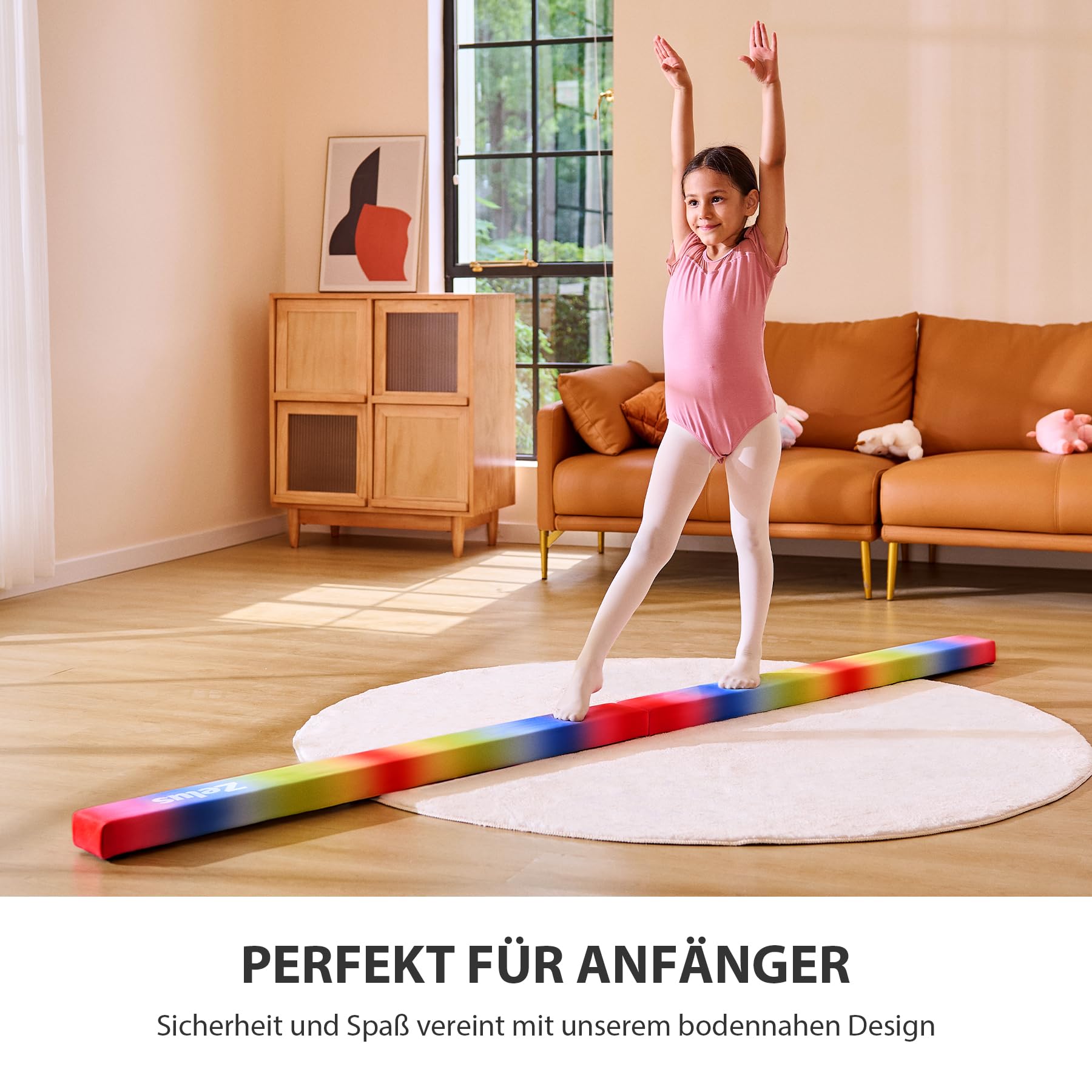 ZELUS 240/270 cm Schwebebalken Kinder für Zuhause Faltbarer Gymnastikbalken aus Eva-Schaum & Holz Balancierbalken mit erhöhten Füßen & Tragegriffen für Fitness, Training, Turnen