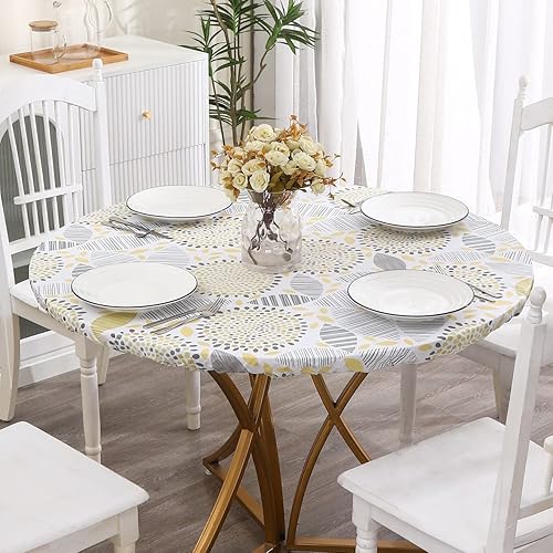 Miniatura 4 de Mantel redondo de vinilo ajustable con reverso de franela y borde elástico, impermeable, resistente a las manchas y el aceite, de cloruro de