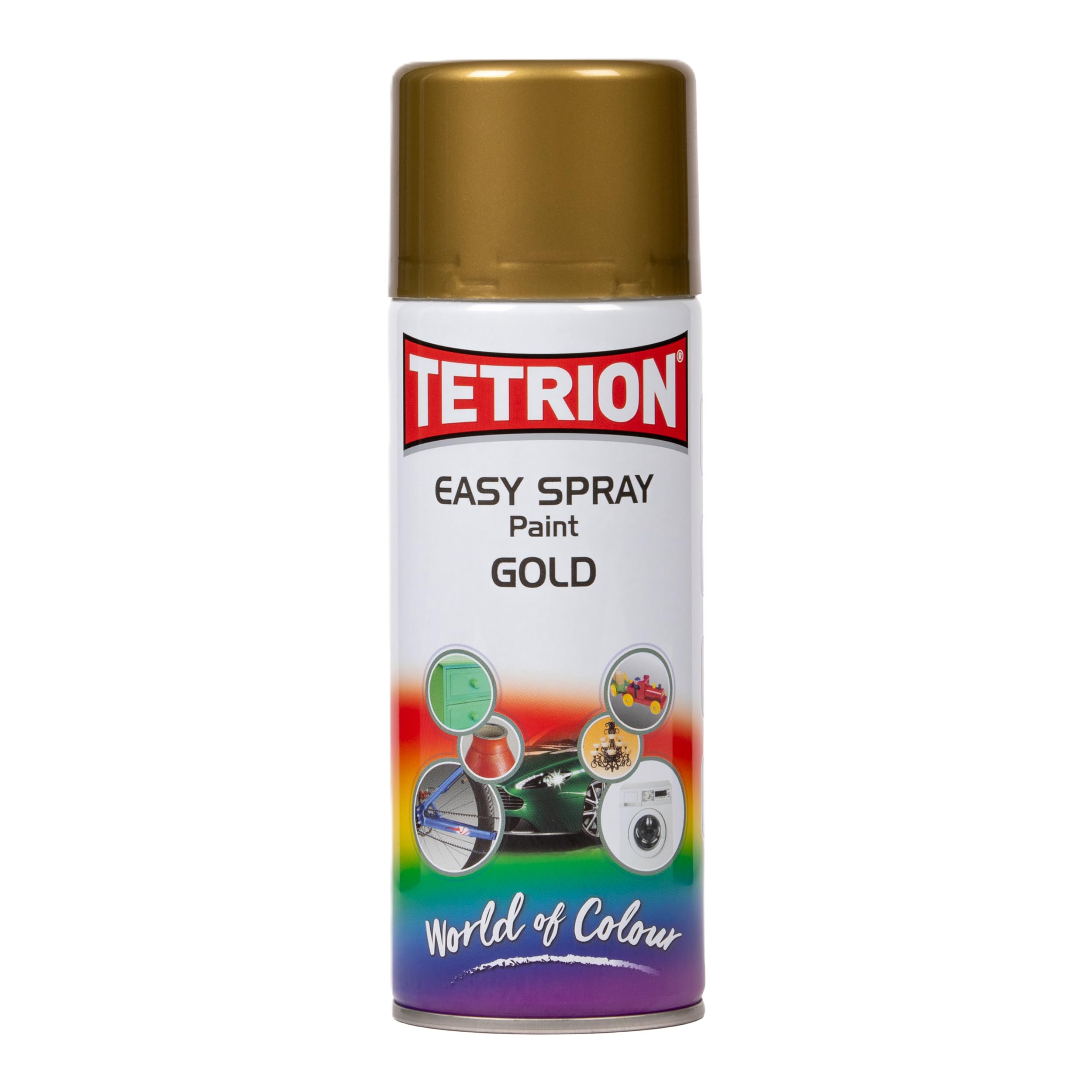 Tetrion Easy Spray Paint – Gold 400ml - Long-Lasting, All-Purpose Acrylic Spray for Indoor &amp; Outdoor Use – Great for Wood, Metal, Plastic &amp; More, 13.5 Oz
