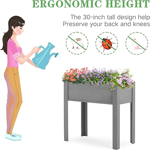 Miniatura 29 de Cama de jardín elevada con patas (31 x 16 x 31 pulgadas), maceta elevada de madera maciza para exteriores Marrón