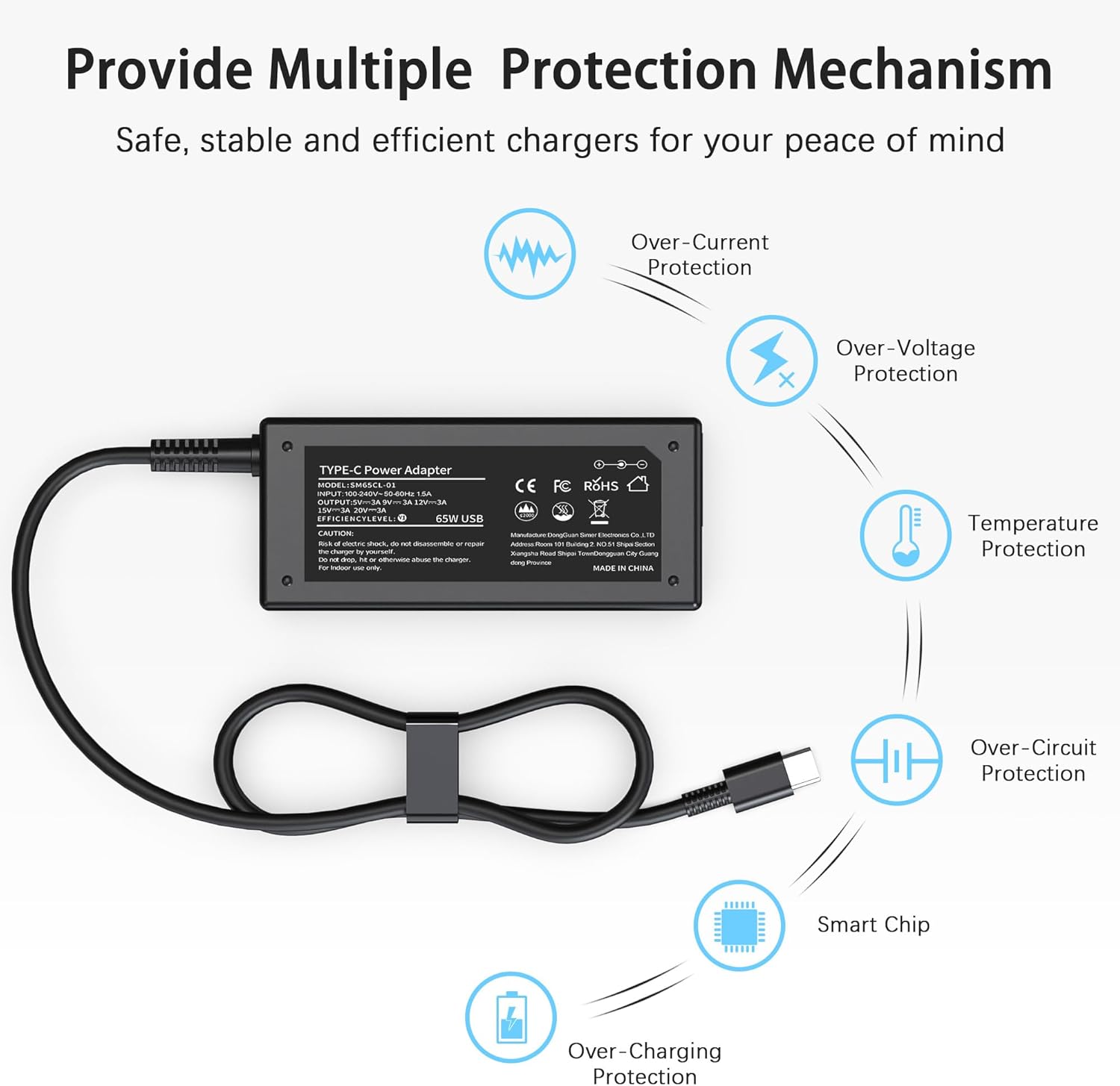65W Universal Chromebook Charger USB C Laptop Charger Compatible with HP Dell Len OVO Asus Acer Sam Sung Thinkpad Yoga EliteBook Google Chromebook Type C Computer Power Cord AC Adapter image 6 of 7 B0FHPN157T