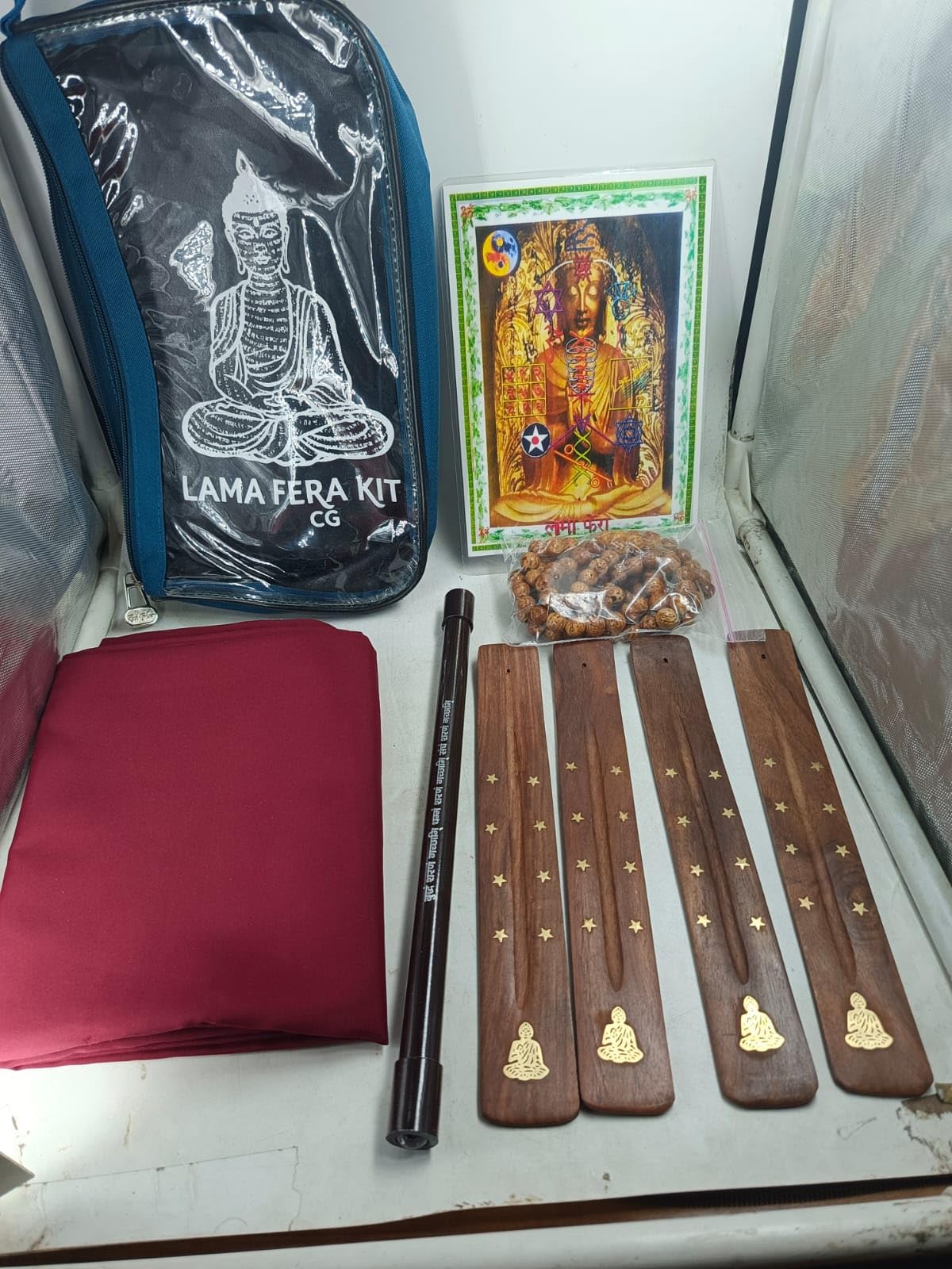 Shubh Sanket Vastu Lama fera 4 in 1 kit with Mala, Stick, Gown, Wooden Stick for Healing-image-15