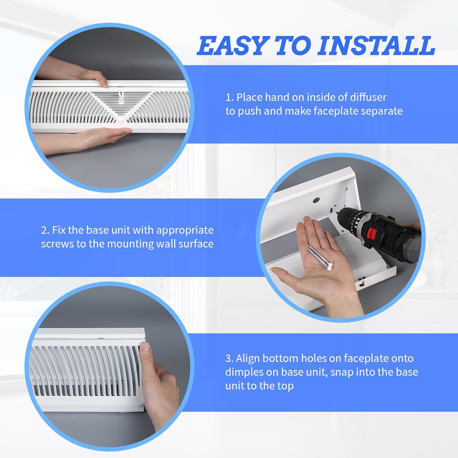 4 Pcs Baseboard Register Vent 24 Inch Duct Opening Size Baseboard Vent Covers Diffuser Adjustable Corner Return Air Grille for Home Floor Wall Air Flow Control (4, White, 24 Inch)