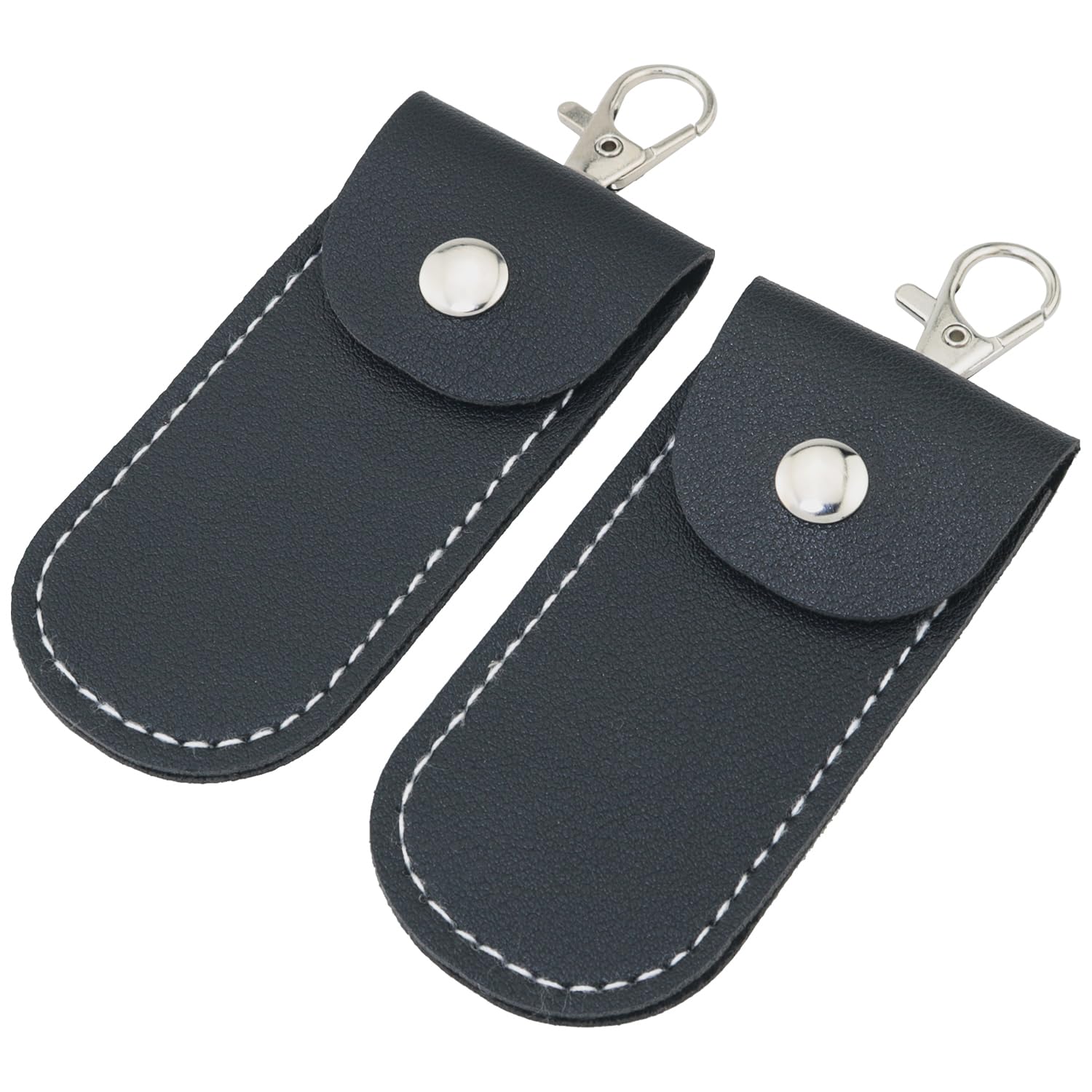FMHXG 2PCS Leather USB Flash Drive Case 3.1x1.5 inch Mini Portable U Shield Storage Small Pouch Keychain Accessory Leather Case Black