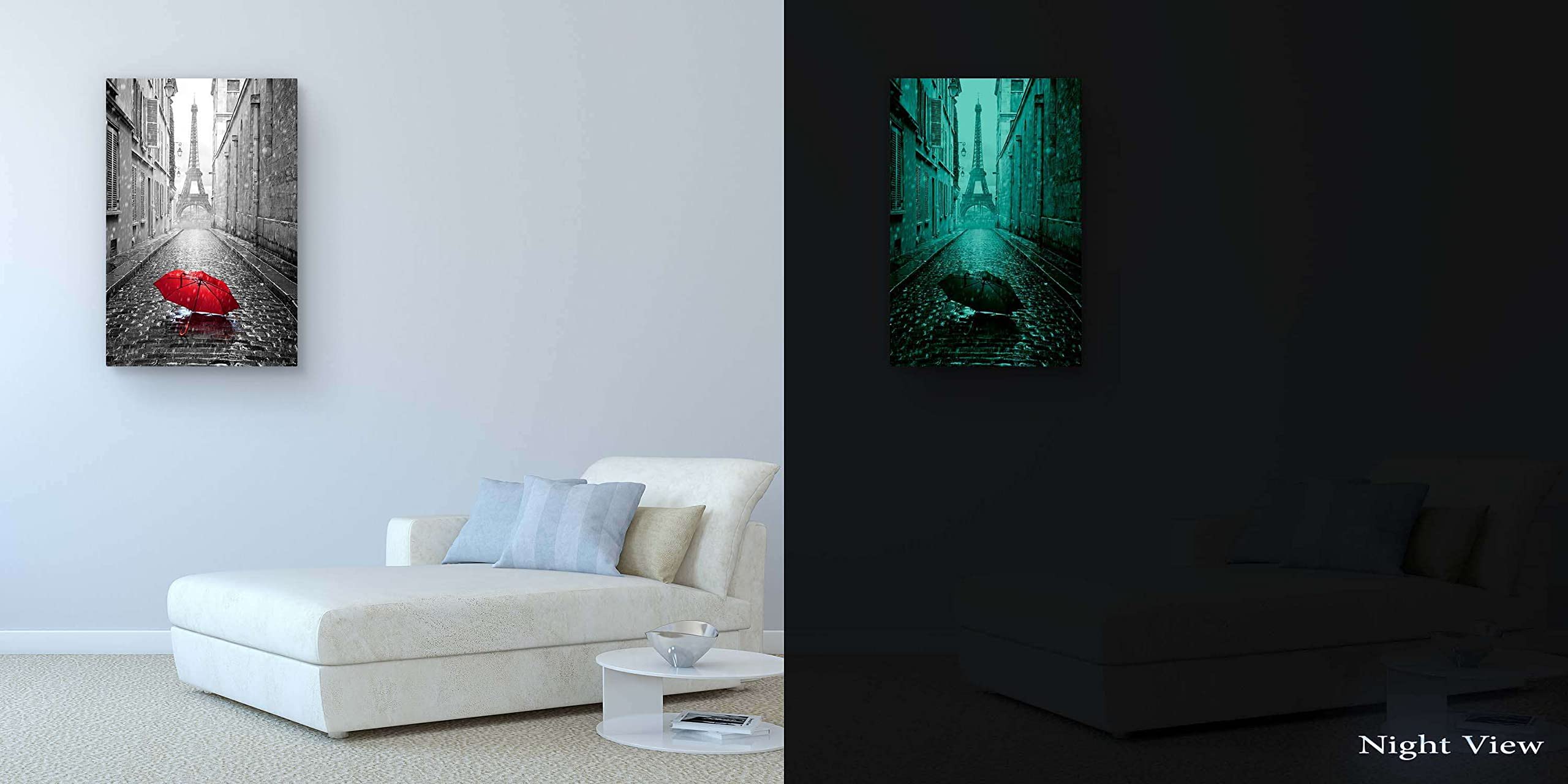 Startonight Quadro su Tela Bianco e Nero Umbrella a Parigi, Stampe Incorniciato e Pronta da Appendere Design Moderno Arredamento Arte Fotografia Grande Formato 80 x 120 cm Luminoso al Buio