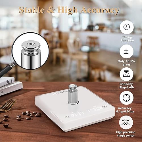 Miniatura 2 de ECORELAX Báscula de café con temporizador, 6.6 lbs0.00 oz de alta precisión para verter sobre goteo, báscula de café digital recargable con pantalla