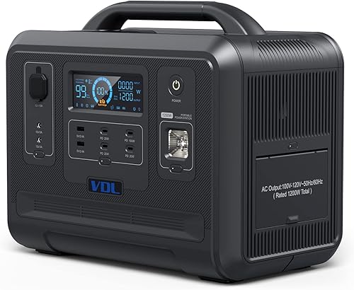 VDL Generador solar portátil de 1200 W960 Wh, generador de batería HS1200 LiFePO4 de 3500 ciclos completamente cargado 1.5 horas, 4 x 110 V toma de