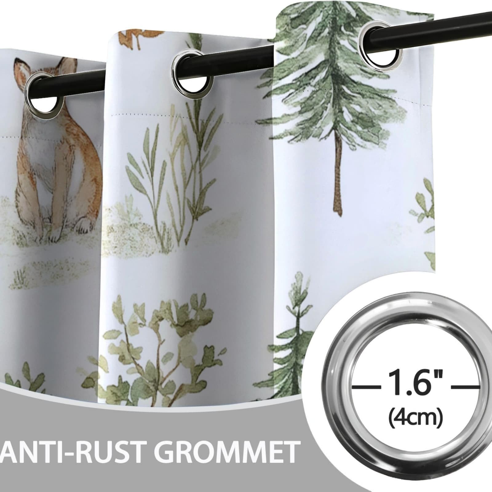 Wald Tier Winter Blickdichte Vorhänge H215 X B110 cm (2Er Pack) Grün Braun – Verdunkelungsvorhänge Mit Sonnenschutz – Für Kinderzimmer, Wohnzimmer & Balkon – Schiebevorhänge Geeignet