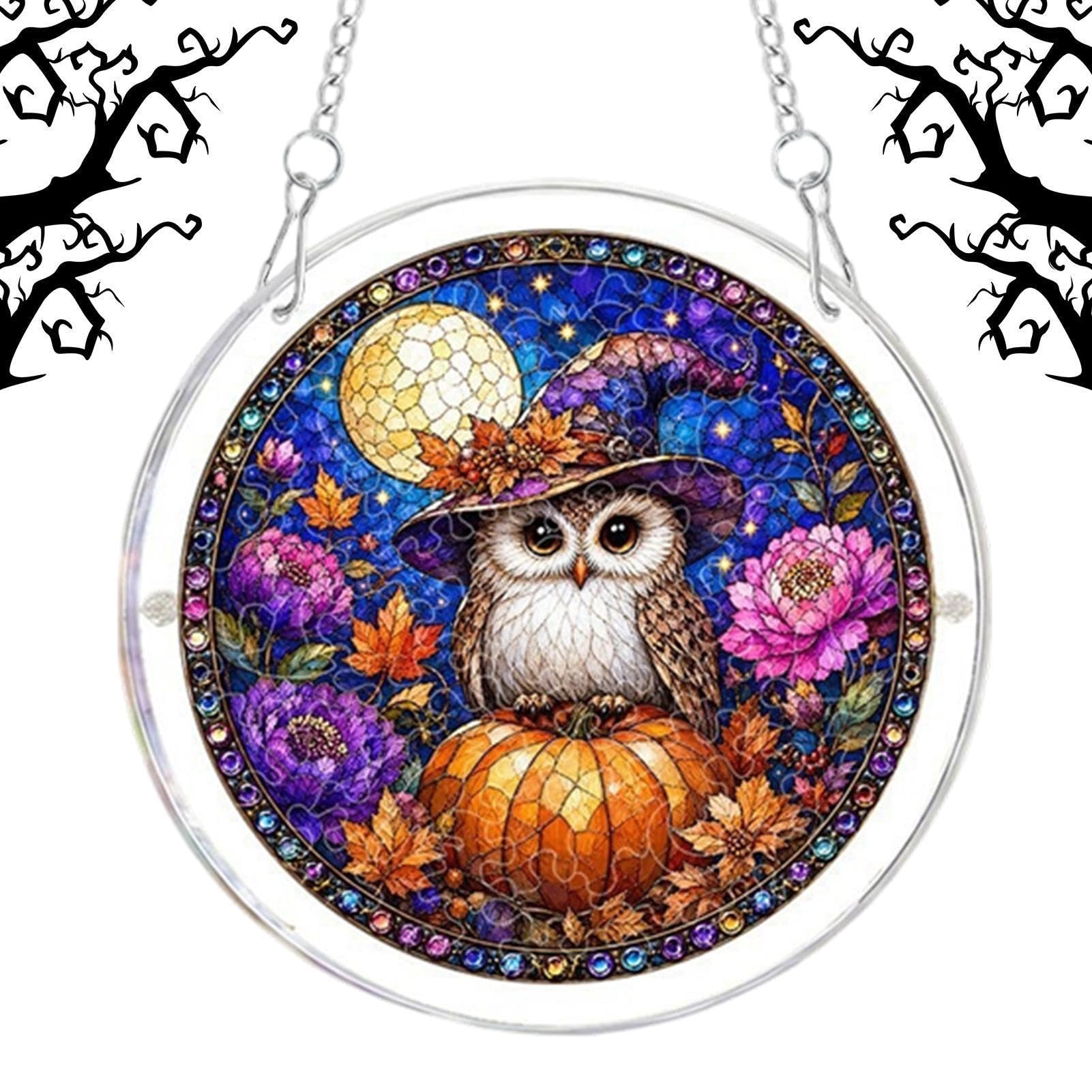 Búho calabaza patrón Halloween adorno acrílico 2D rompecabezas bricolaje solar para pared puerta