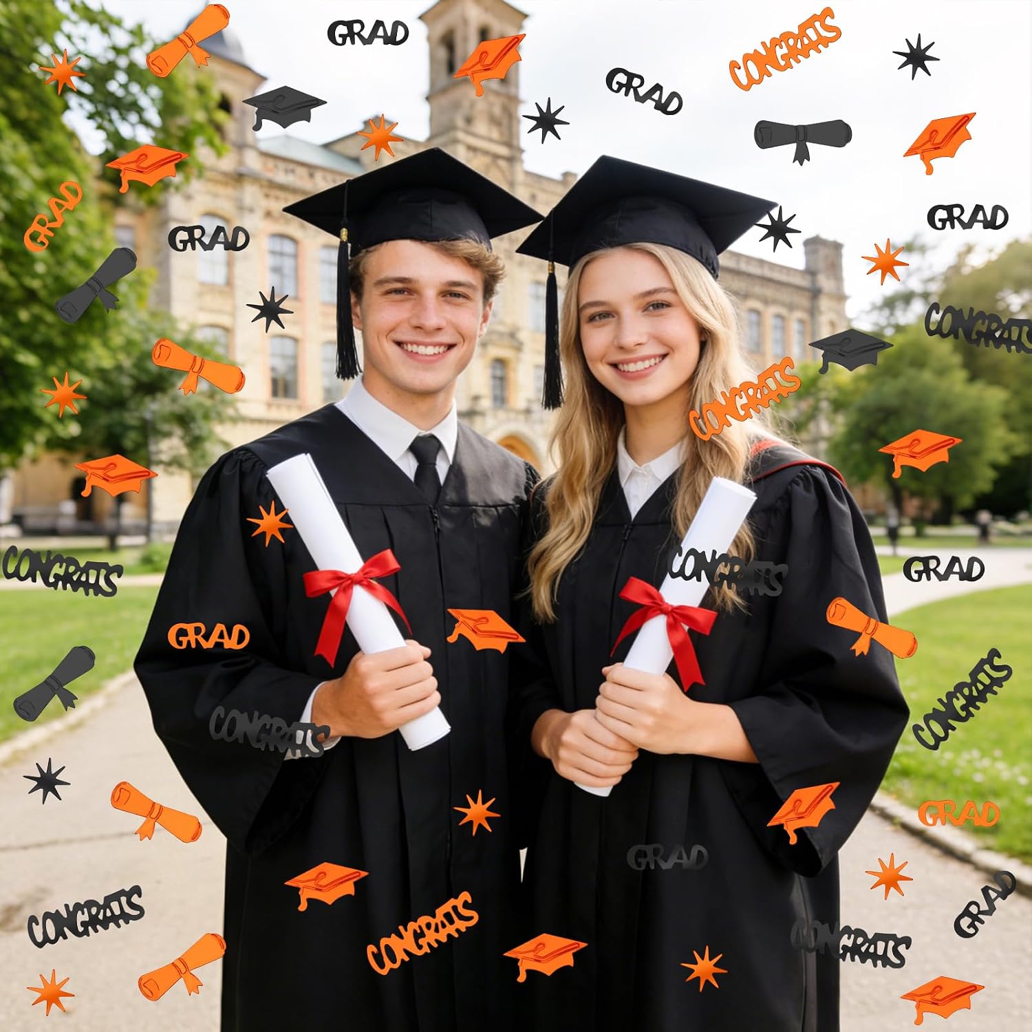 MARFOREVER Orange and Black Graduation Confetti 2027 Congrats Grad Confetti