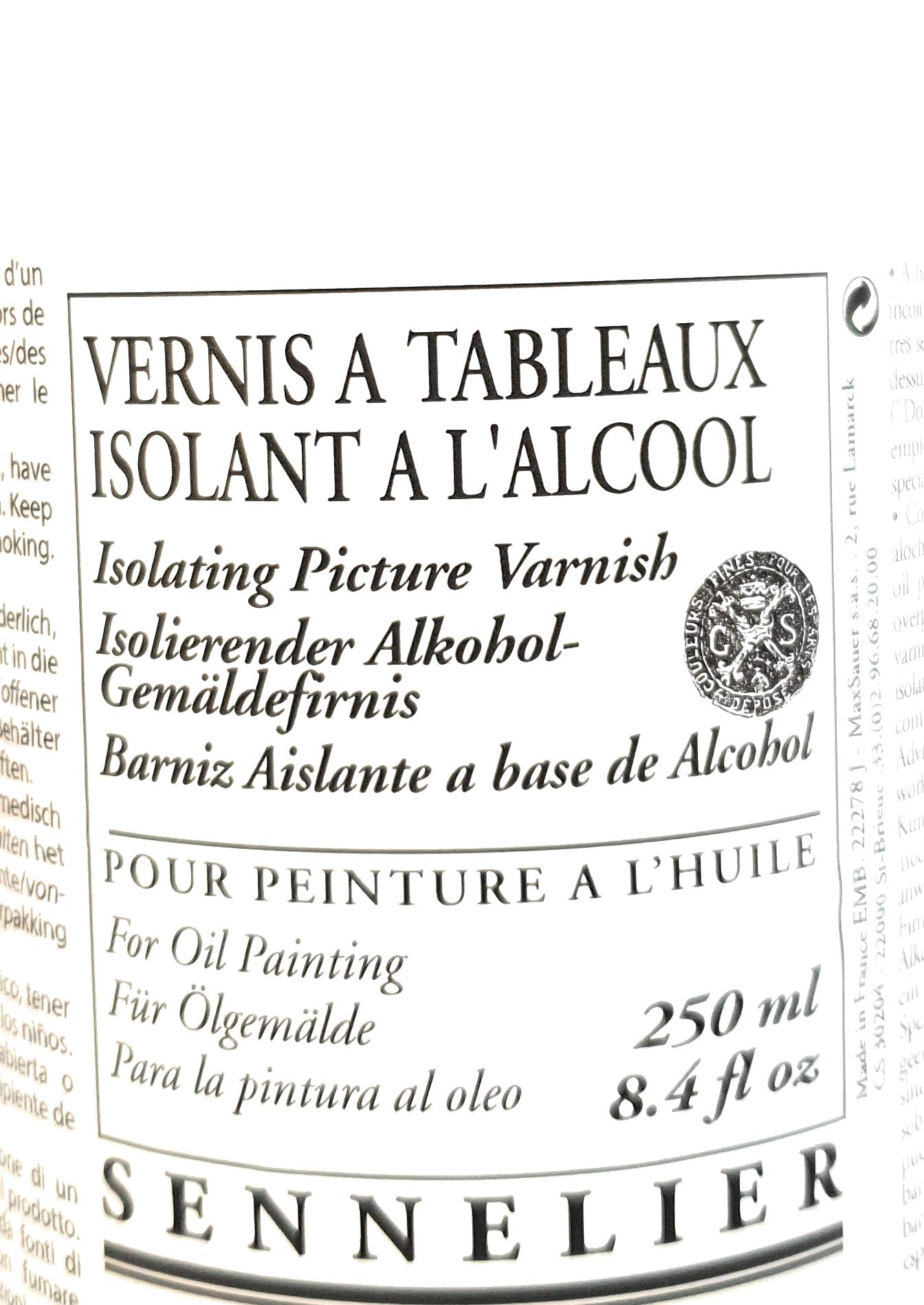 VERNIS A TABLEAUX ISOLANT A L'ALCOOL - PEINTURE A L'HUILE - 250 ML