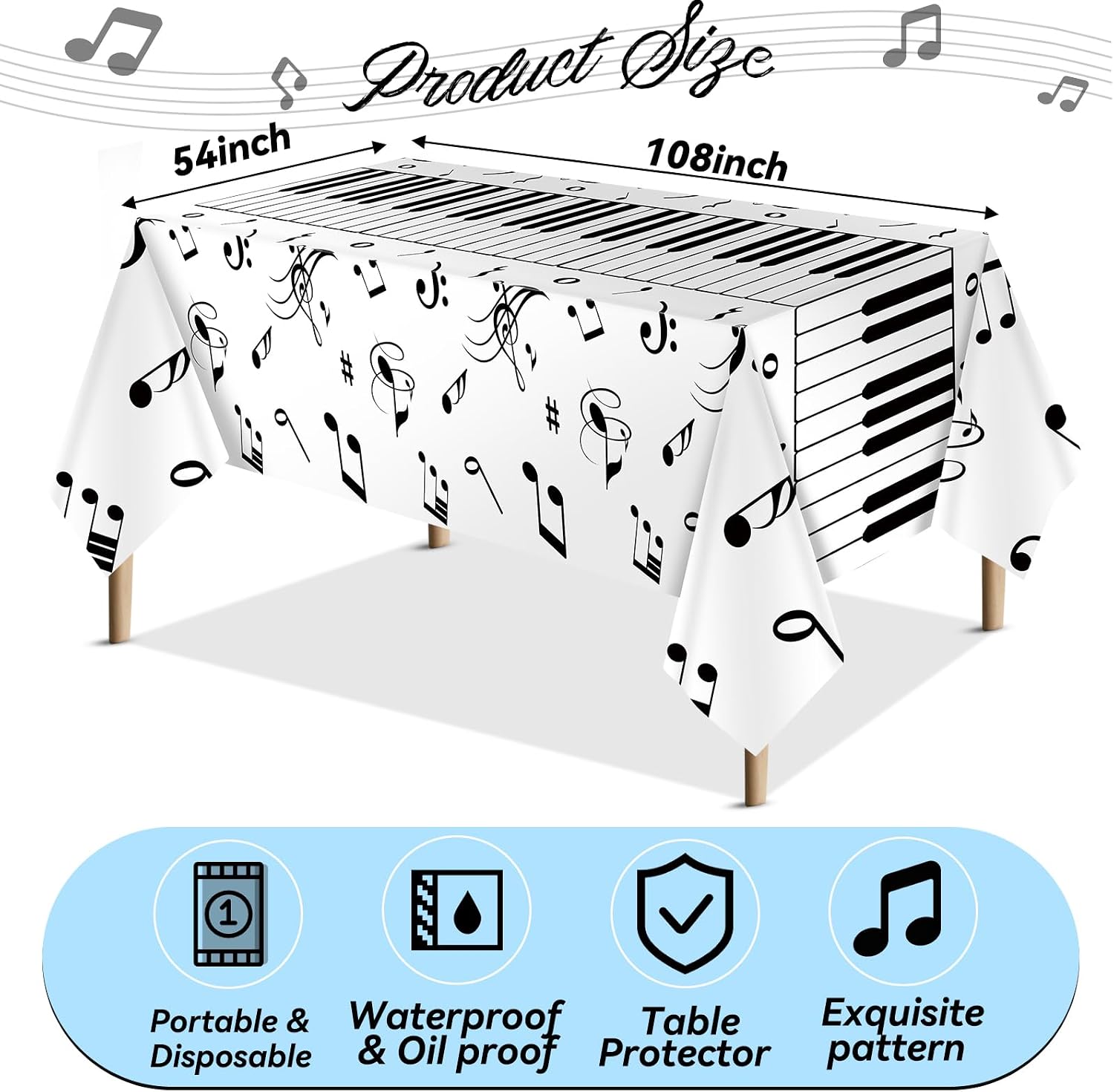 VitalCozy 1 Pcs Musical Notes Plastic Tablecloth Piano Table Cover image 5