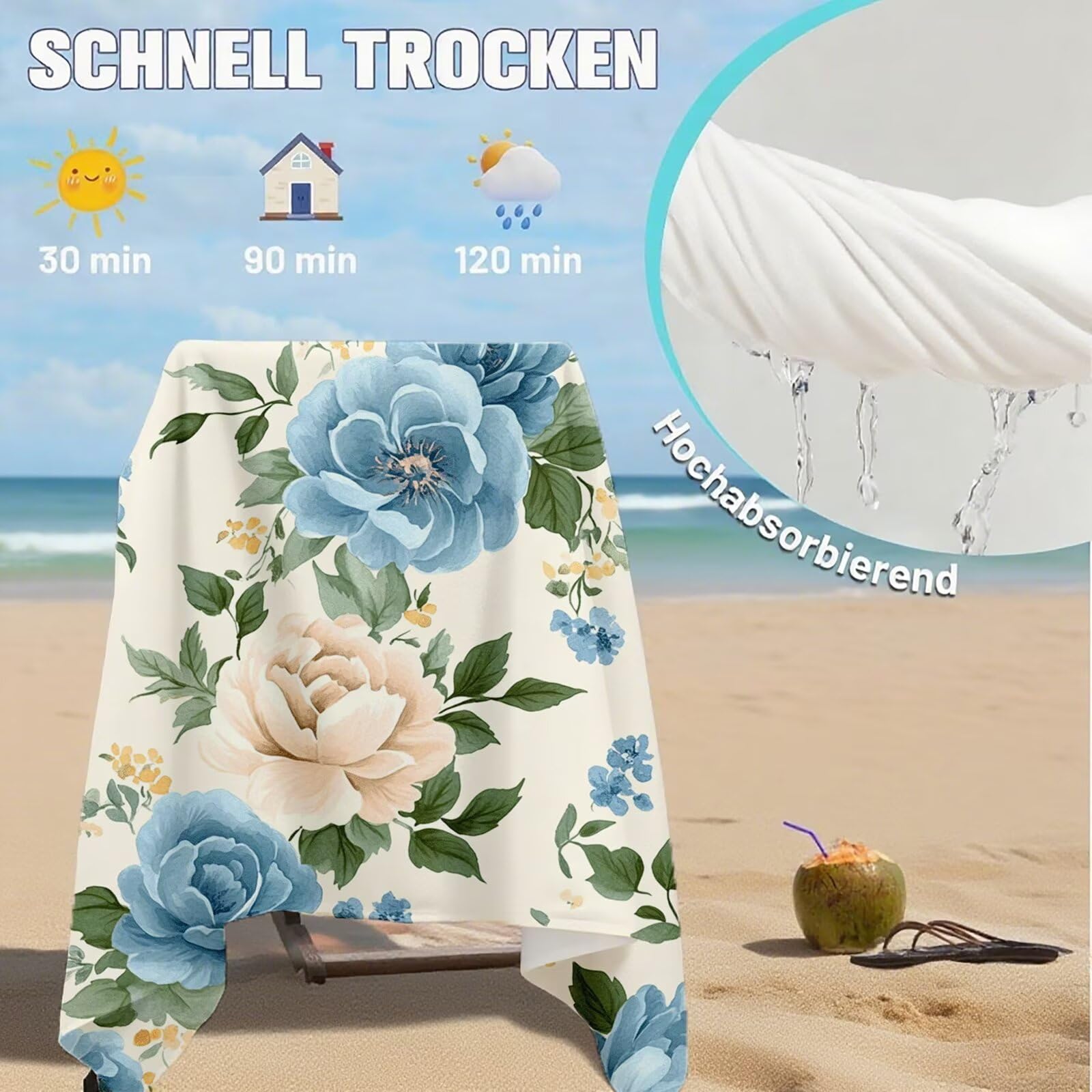 Toallas de Playa Microfibra Flor Toalla Playa Grande 180x90 cm Mujer Hombre Secado Rápido Absorbente Toallas Gimnasio Suave Sin Arena Ligera Toalla Microfibra para Playas Piscina Viajes Camping Q-261