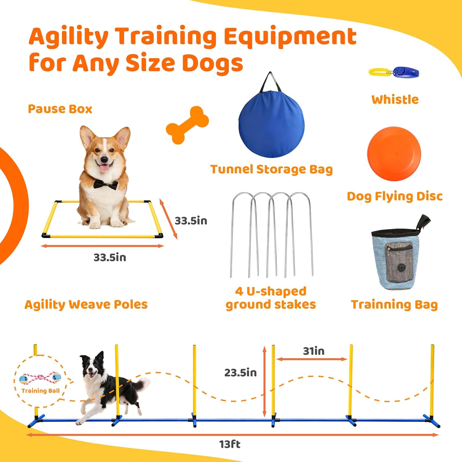 POPMOON Agility Training Equipment for Dogs,Dog Agility Equipment for Backyard&Indoor Training-Professional Backyard Course with Adjustable Jumps,Collapsible Tunnel,Storage Bags&Toys (11 Pcs)