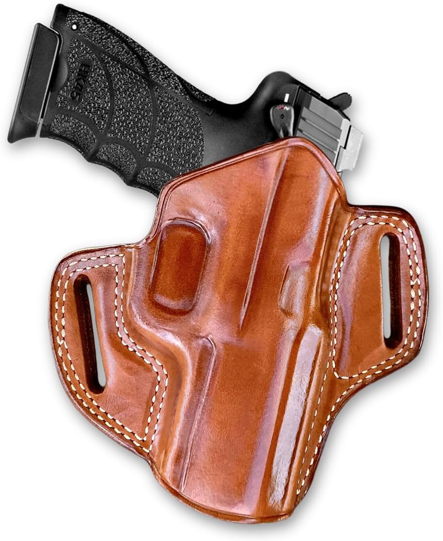 Masc Leather OWB Pancake Holster with Open Top Fits USP, VP9, P2000, P30L, P7 M8, 45C, Right Hand Draw, Brown Color
