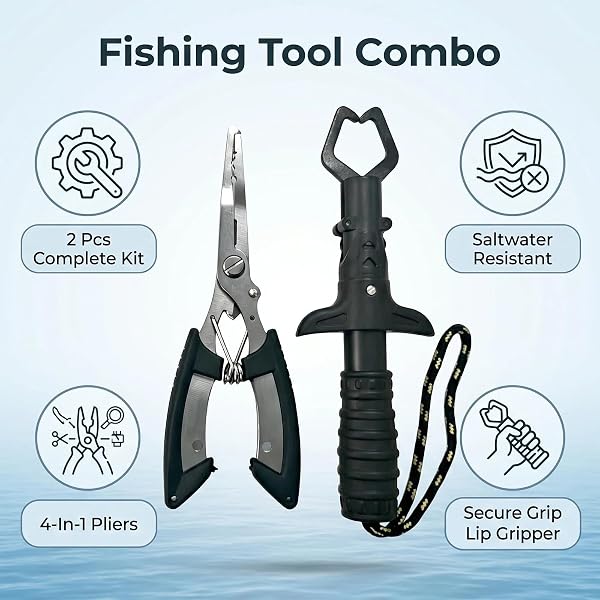 2 Pcs Pinzas de Pesca y Alicate para Labios de Pescado, Herramientas Multifuncionales de Acero Inoxidable para Pesca en Agua Dulce y Salada con Seguridad Tipo de Bobina, Fundas y Cordón - 3