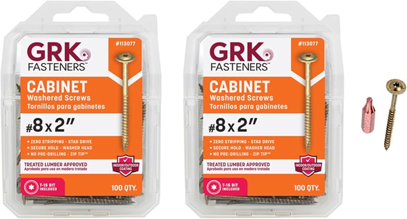 GRK Fasteners #8 x 2 tornillos para gabinete de perfil bajo, 100 piezas (paquete de 2; 200 CT)