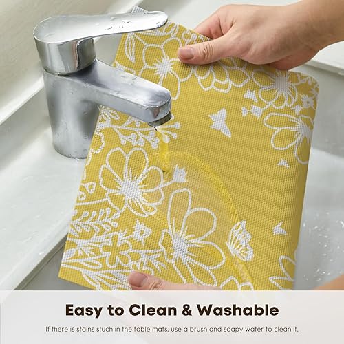 Miniatura 4 de Artoid Mode Yellow Weed - Juego de 4 manteles individuales de flores silvestres, 12 x 18 pulgadas, tejido de plástico, lavables, antideslizantes, de