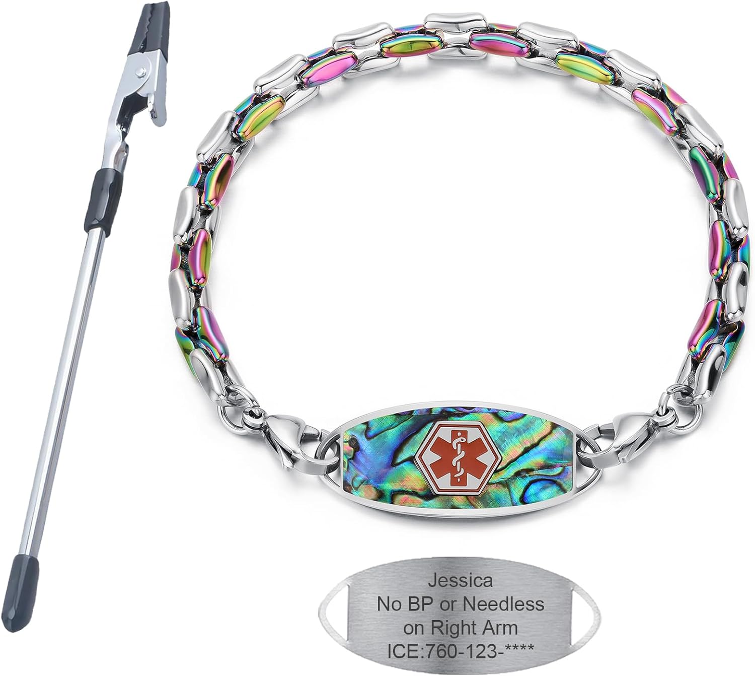 Personalized Medical Alert Bracelets Custom Medic ID Bracelet, Come with Bracelet Helper Tool