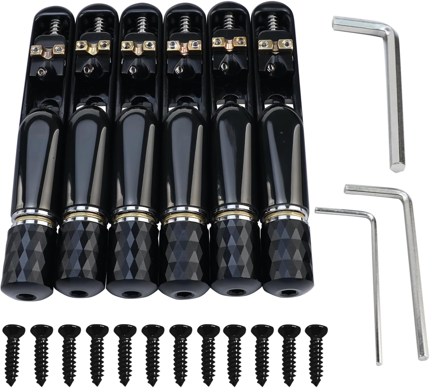 Pack of 6 Individual Single Tubular Fixed Bridge 6 String Electric Bass Bridge for Headless 6-string Bass Replacement Parts （Conductive Black）