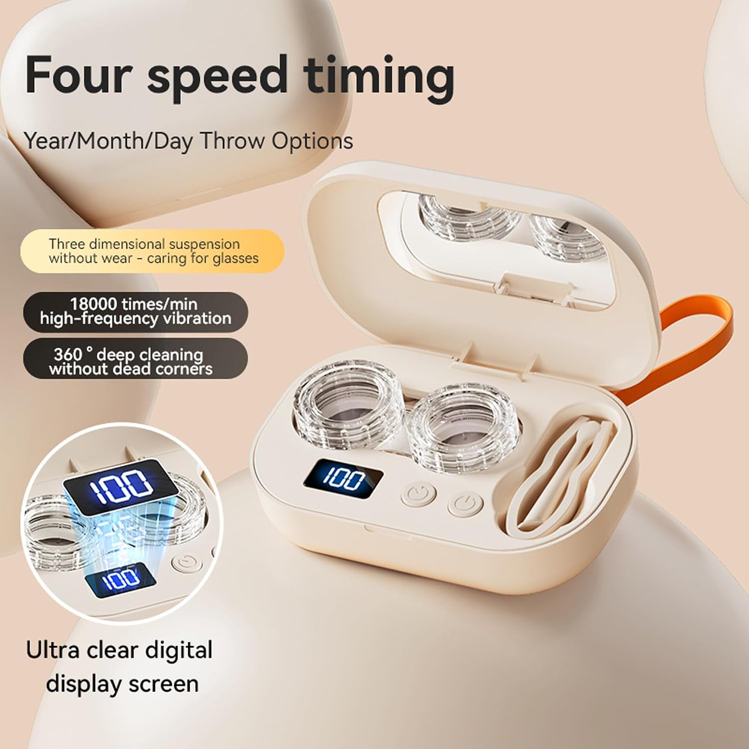 Ultrasonic Contact Lens Cleaner Machine Rechargeable Portable Lens Cleaning Case with Dual Modes Portable for Travel with Mirror