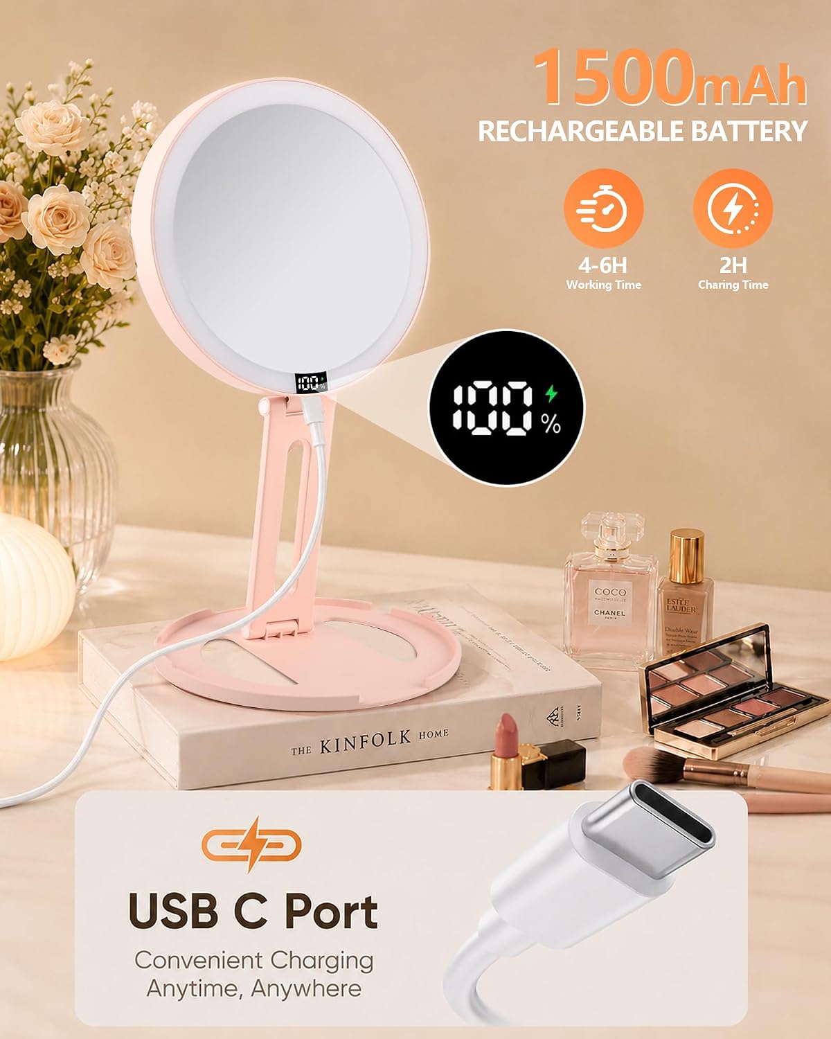 Foldable Travel Makeup Mirror with Lights 20X/1X Magnifying Mirror