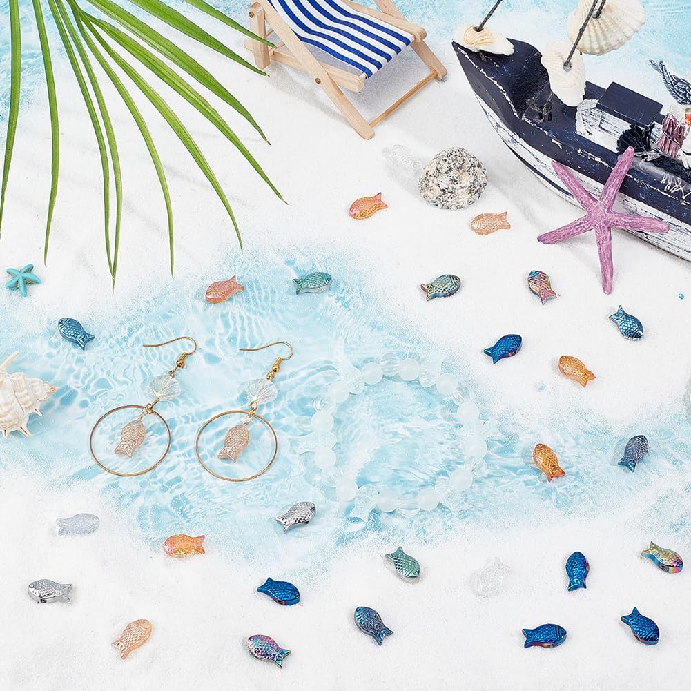 SUNNYCLUE 1 Box 100Pcs 10 Colors Electroplate Glass Beads Fish Bead Carved Summer Colorful Cute Fishbowl Sea Ocean Animal Bead for Crafts DIY Jewelry Keychain Bracelet Necklace Making Bead Assortments - Image 3