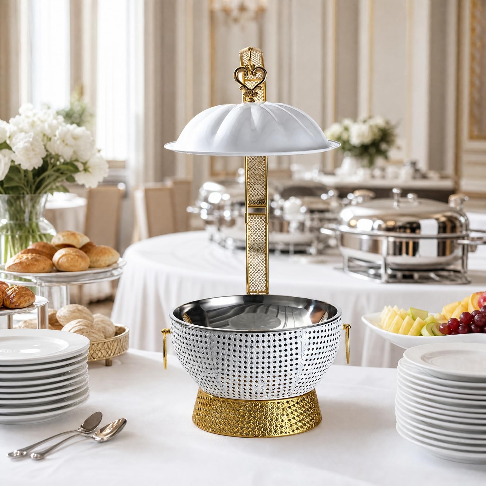 kowaku Chafing Dish Acero Inoxidable Erguido Plato Calentador con Base corativo Bufera para es, Reuniones Familiares, Oro